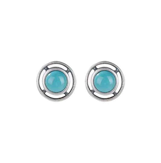 「Sky Seed」Hollow Geometry Sterling Silver Inlaid Turquoise Earrings