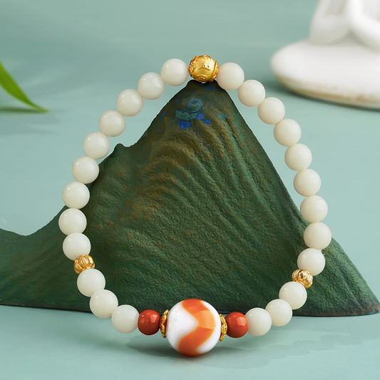 White Jade Dzi Bead Bracelet