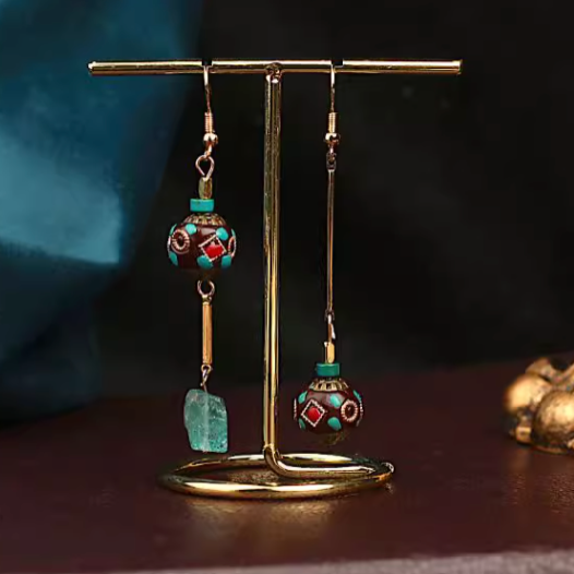 「Ama Charm」 Tibetan Lucky Bead Amazonite Earrings
