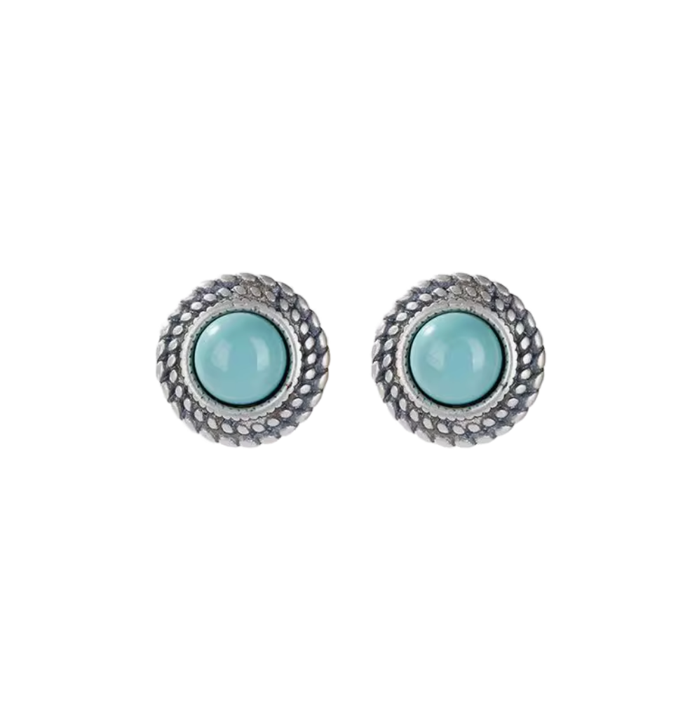 「Sky Seed」Wheat Ear Pattern Sterling Silver Inlaid Turquoise Earrings