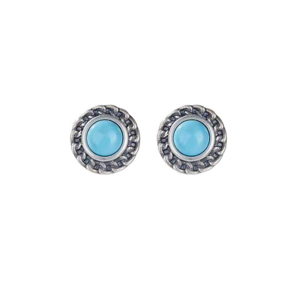 「Sky Seed」Chain Stripe Sterling Silver Inlaid Turquoise Earrings
