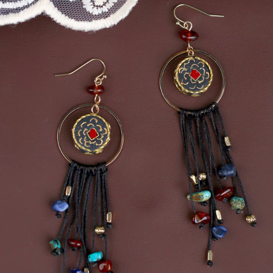 「Ama Charm」 Tibetan Lucky Bead Tassel Earrings
