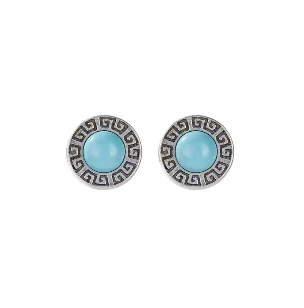「Sky Seed」Chevron Pattern Sterling Silver Inlaid Turquoise Earrings