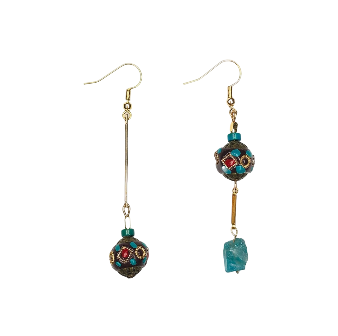 「Ama Charm」 Tibetan Lucky Bead Amazonite Earrings