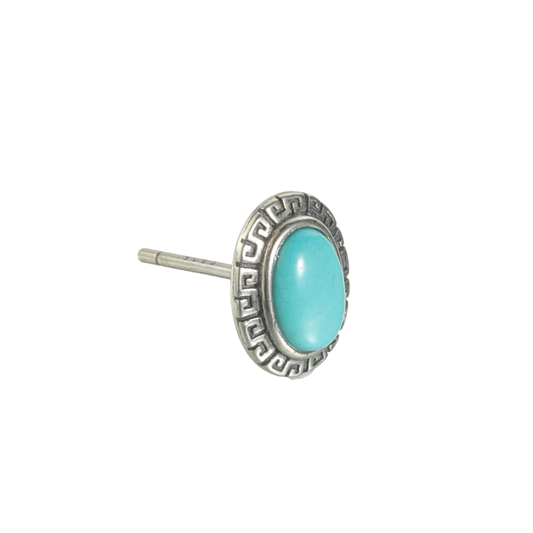「Sky Seed」ellipse Pattern Silver Earrings Inlaid with Turquoise