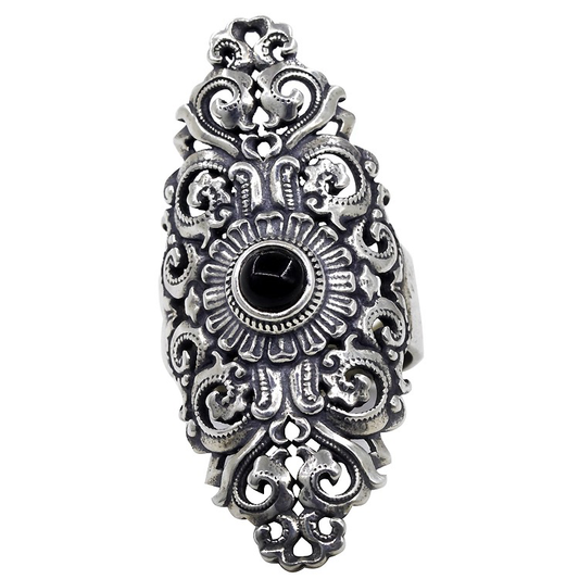 Mongolian curly grass pattern sterling silver ring