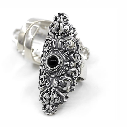 Mongolian curly grass pattern sterling silver ring