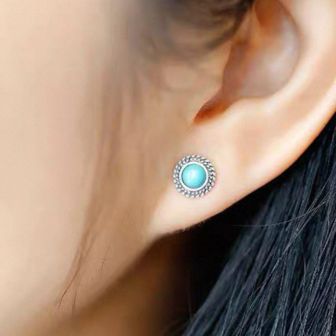 「Sky Seed」Wheat Ear Pattern Sterling Silver Inlaid Turquoise Earrings