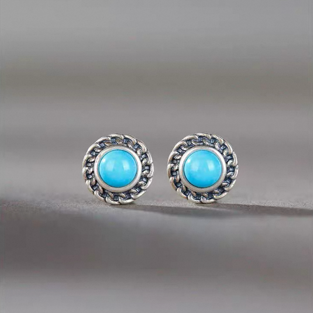 「Sky Seed」Chain Stripe Sterling Silver Inlaid Turquoise Earrings