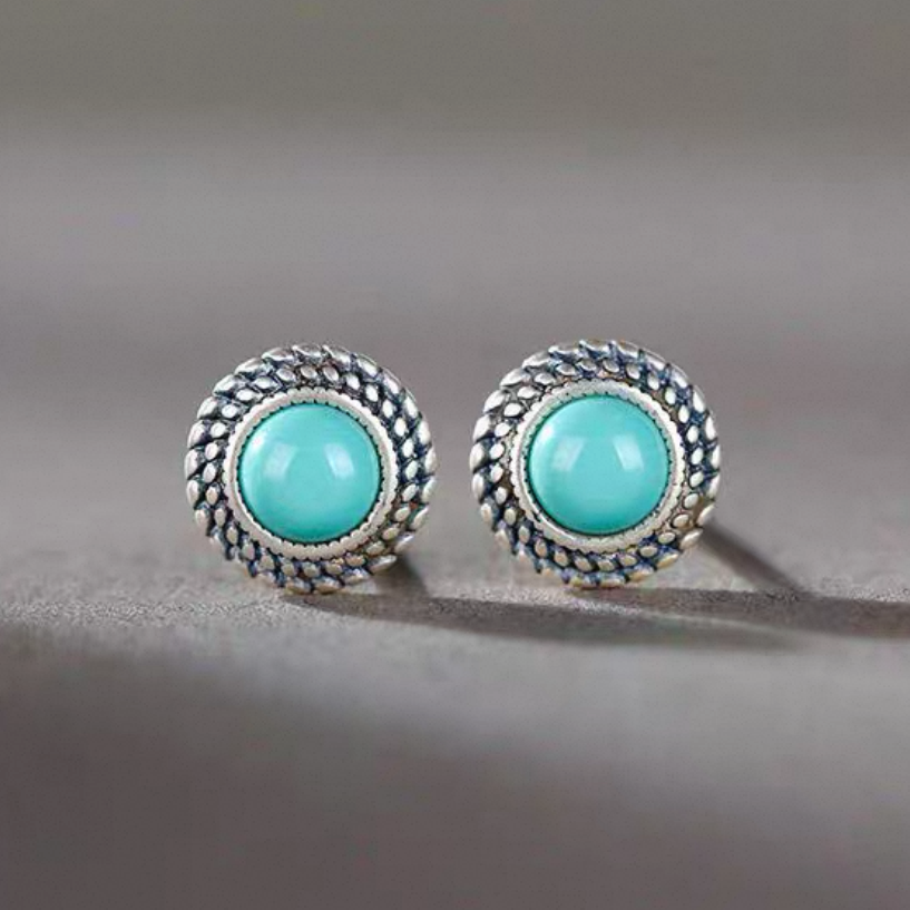「Sky Seed」Wheat Ear Pattern Sterling Silver Inlaid Turquoise Earrings