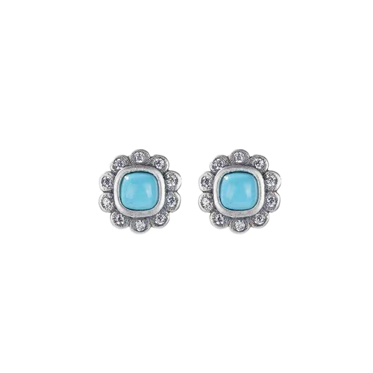 「Sky Seed」Daisy Shape Sterling Silver Inlaid Turquoise Earrings