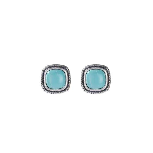 「Sky Seed」Square Sterling Silver Inlaid Turquoise Earrings