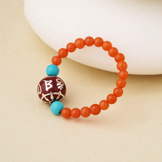Tibetan incense ash bead red agate single-ring ring