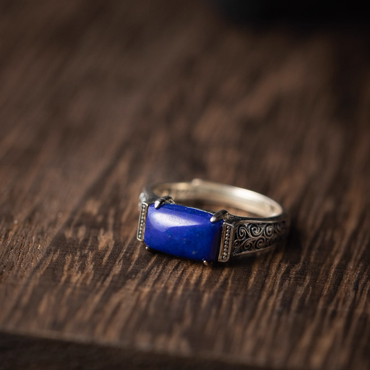 Mongolian auspicious cloud pattern lapis lazuli ring