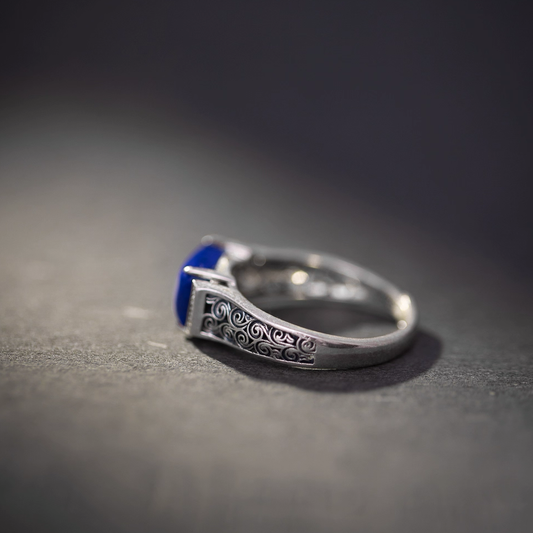 Mongolian auspicious cloud pattern lapis lazuli ring