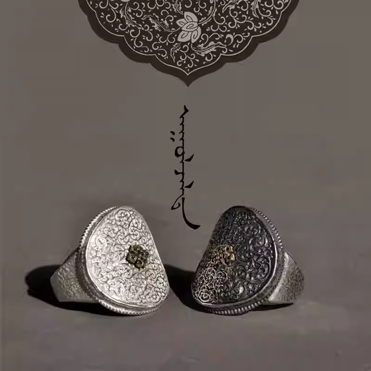 Mongolian group flower silver coin shape sterling silver ring
