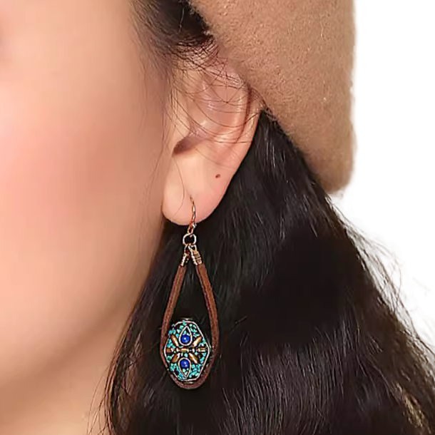「Ama Charm」Tibetan Lucky Bead Ethnic Turquoise Earrings