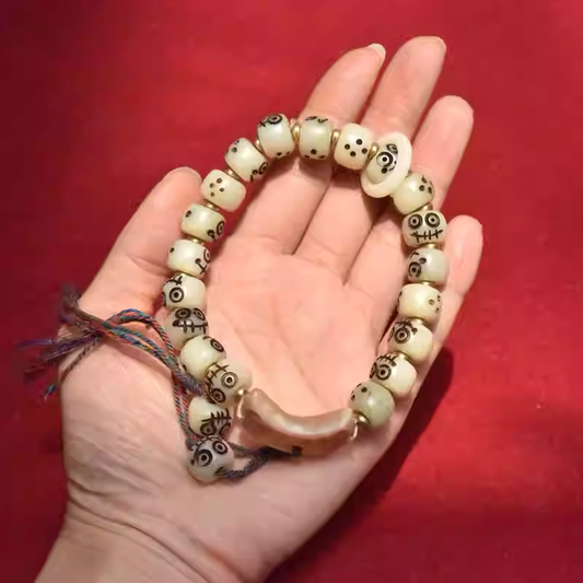 Carved Yak Bone Bead Bracelet