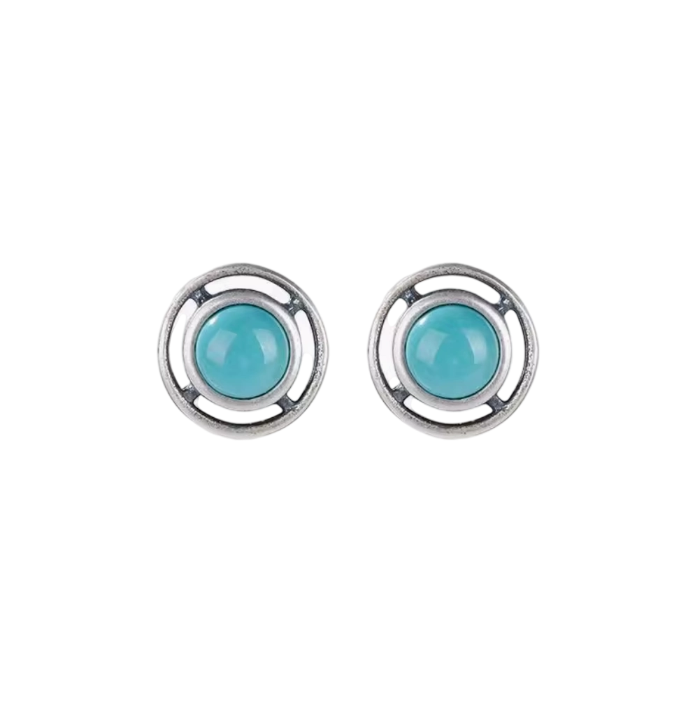 「Sky Seed」Hollow Geometry Sterling Silver Inlaid Turquoise Earrings
