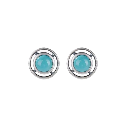 「Sky Seed」Hollow Geometry Sterling Silver Inlaid Turquoise Earrings