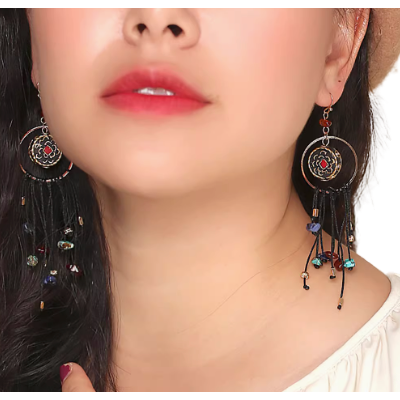 「Ama Charm」 Tibetan Lucky Bead Tassel Earrings