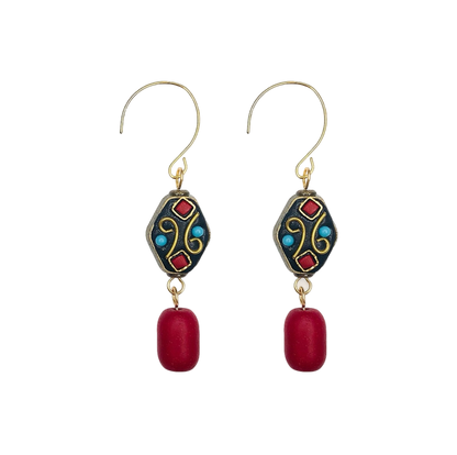 「Ama Charm」 Tibetan Lucky Bead Red Agate Earrings