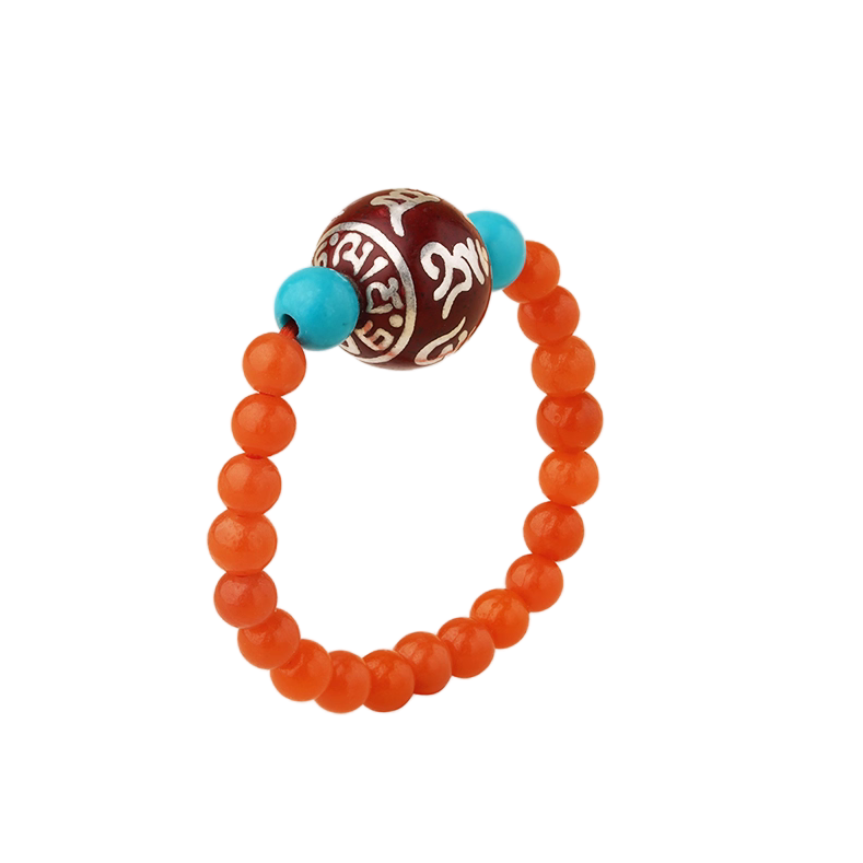 Tibetan incense ash bead red agate single-ring ring