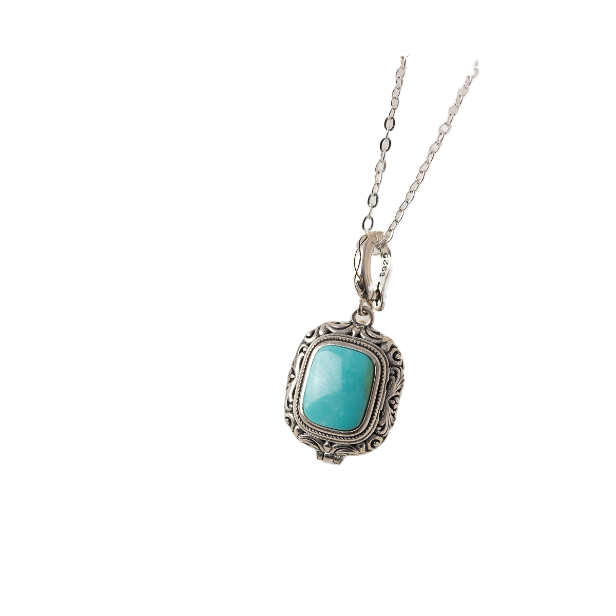 Turquoise sterling silver gawu box necklace