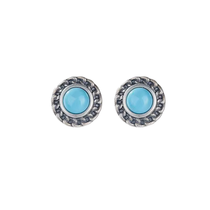 「Sky Seed」Chain Stripe Sterling Silver Inlaid Turquoise Earrings
