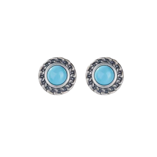 「Sky Seed」Chain Stripe Sterling Silver Inlaid Turquoise Earrings