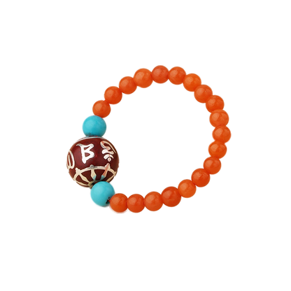 Tibetan incense ash bead red agate single-ring ring