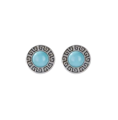 「Sky Seed」Chevron Pattern Sterling Silver Inlaid Turquoise Earrings