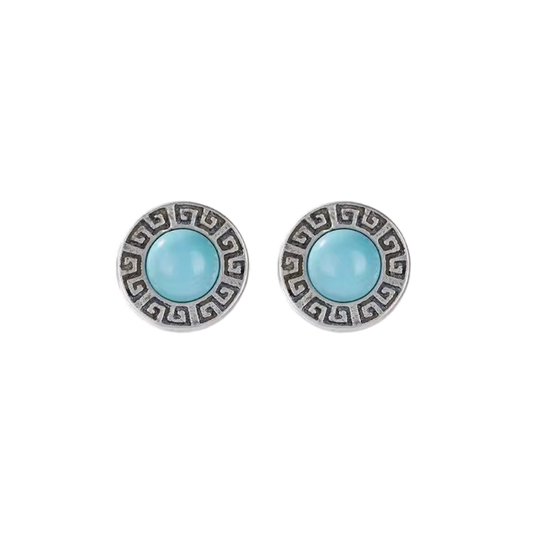 「Sky Seed」Chevron Pattern Sterling Silver Inlaid Turquoise Earrings