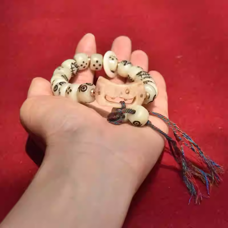 Carved Yak Bone Bead Bracelet
