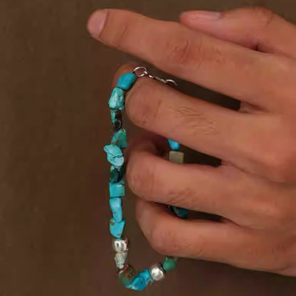 「Sky Seed」Irregular Turquoise Beaded Silver Bracelet