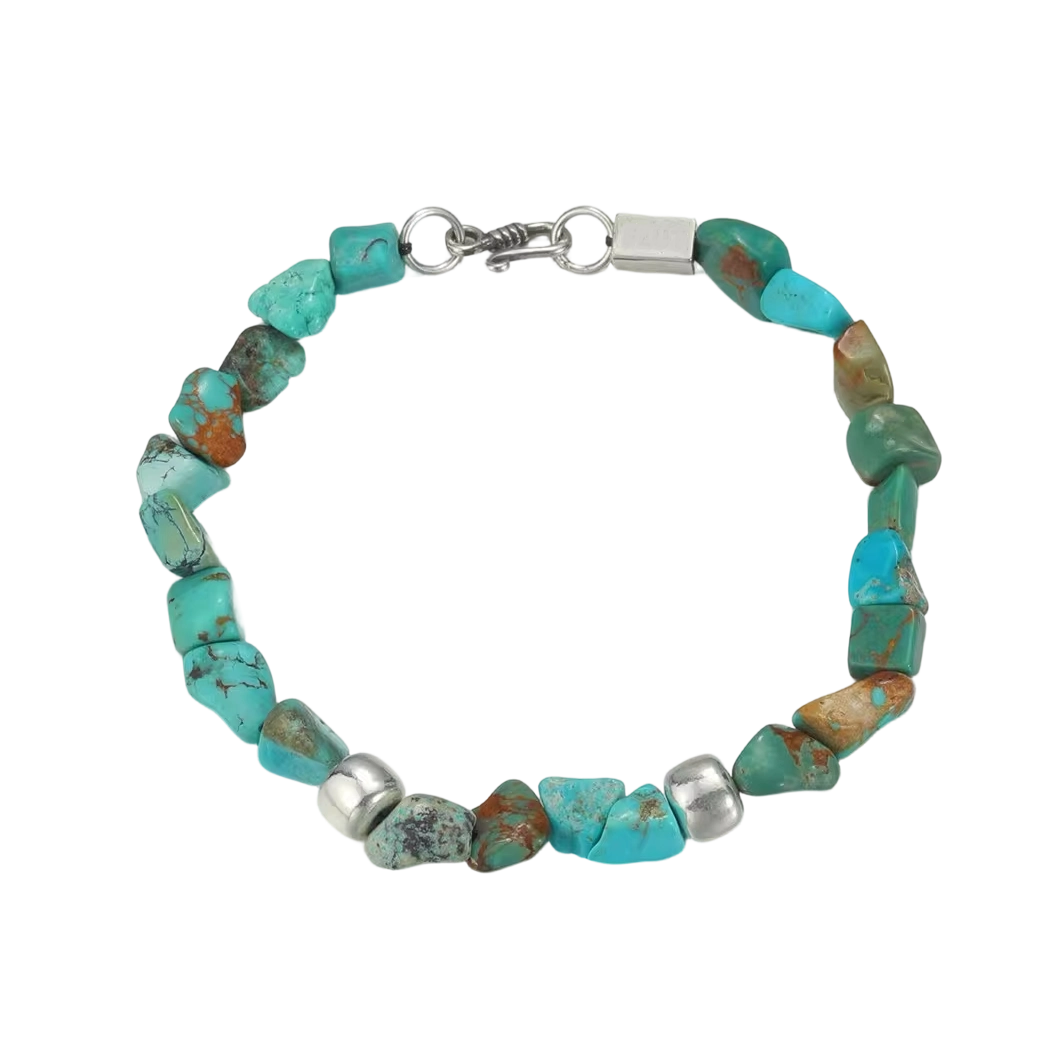 「Sky Seed」Irregular Turquoise Beaded Silver Bracelet