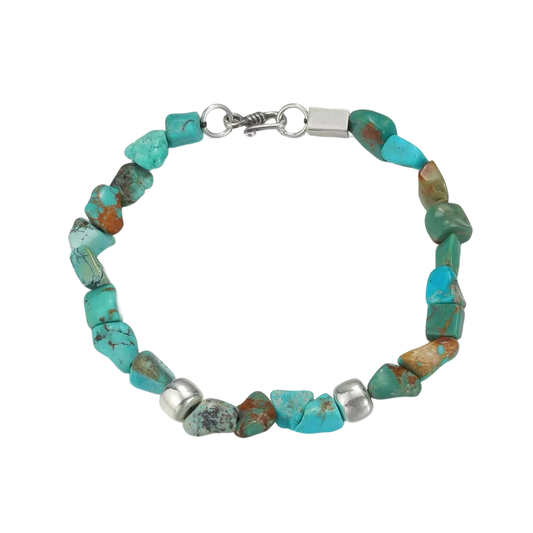 「Sky Seed」Irregular Turquoise Beaded Silver Bracelet