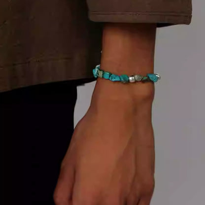 「Sky Seed」Irregular Turquoise Beaded Silver Bracelet