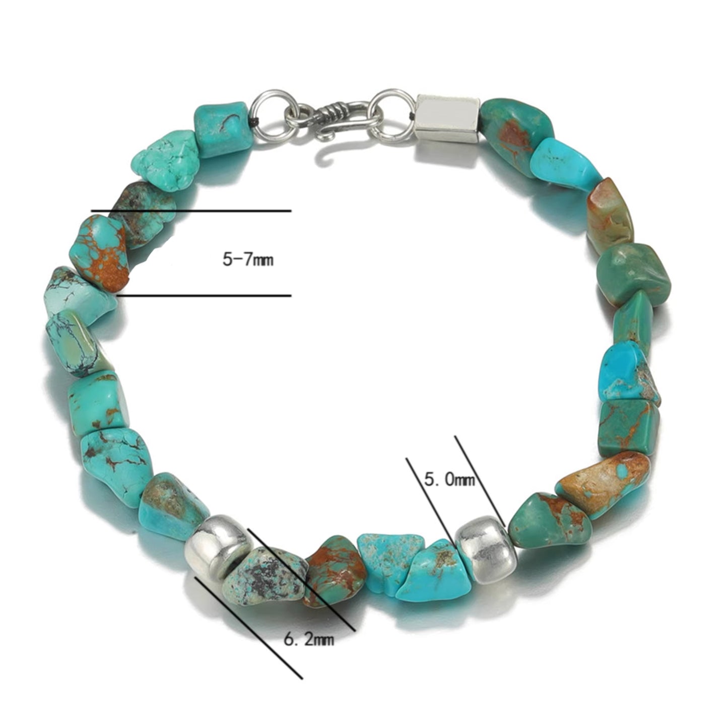 「Sky Seed」Irregular Turquoise Beaded Silver Bracelet