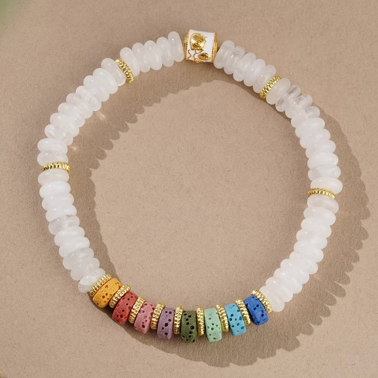 Crystal Single-strand Bracelet with Colorful Volcanic Stones