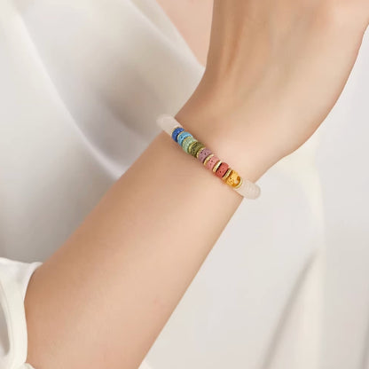 Crystal Single-strand Bracelet with Colorful Volcanic Stones