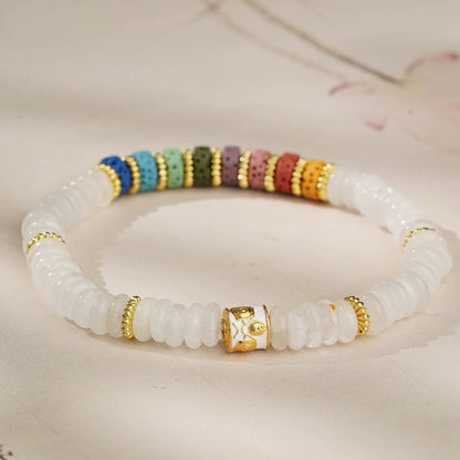 Crystal Single-strand Bracelet with Colorful Volcanic Stones