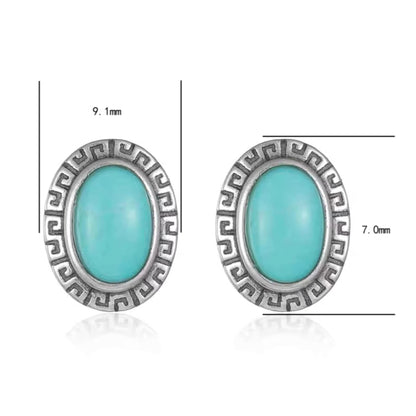 「Sky Seed」ellipse Pattern Silver Earrings Inlaid with Turquoise