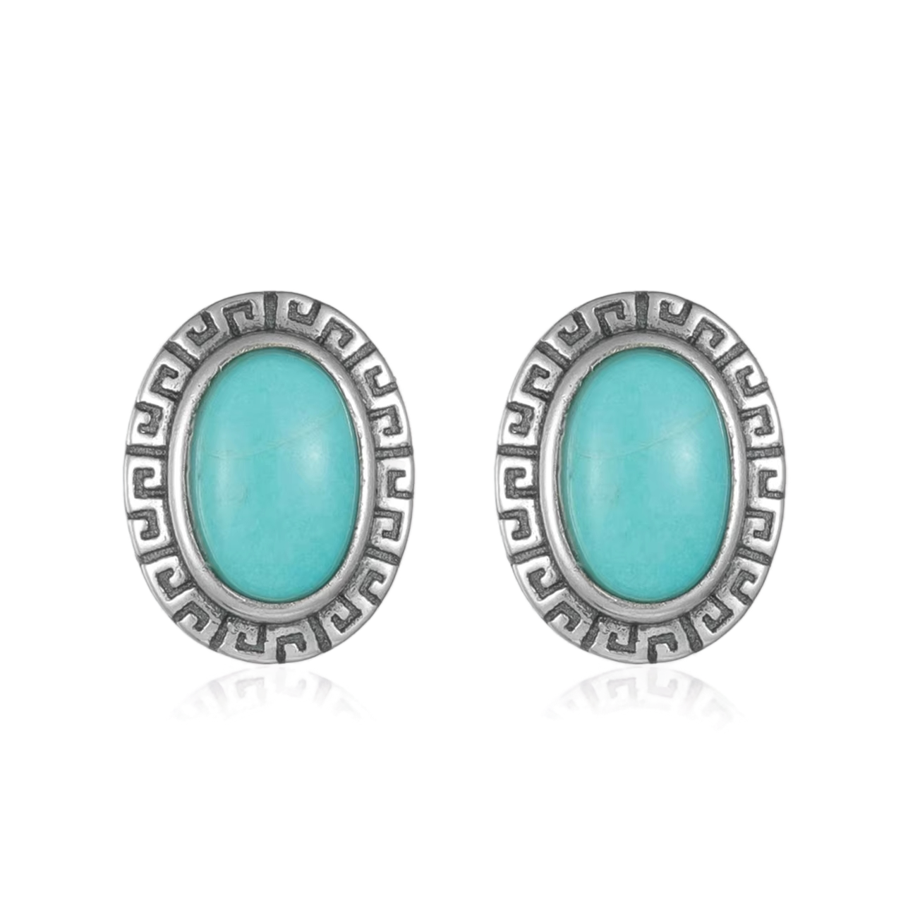 「Sky Seed」ellipse Pattern Silver Earrings Inlaid with Turquoise