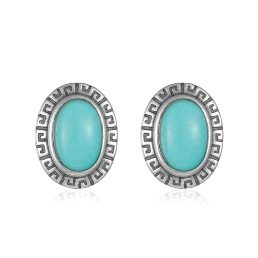 「Sky Seed」ellipse Pattern Silver Earrings Inlaid with Turquoise