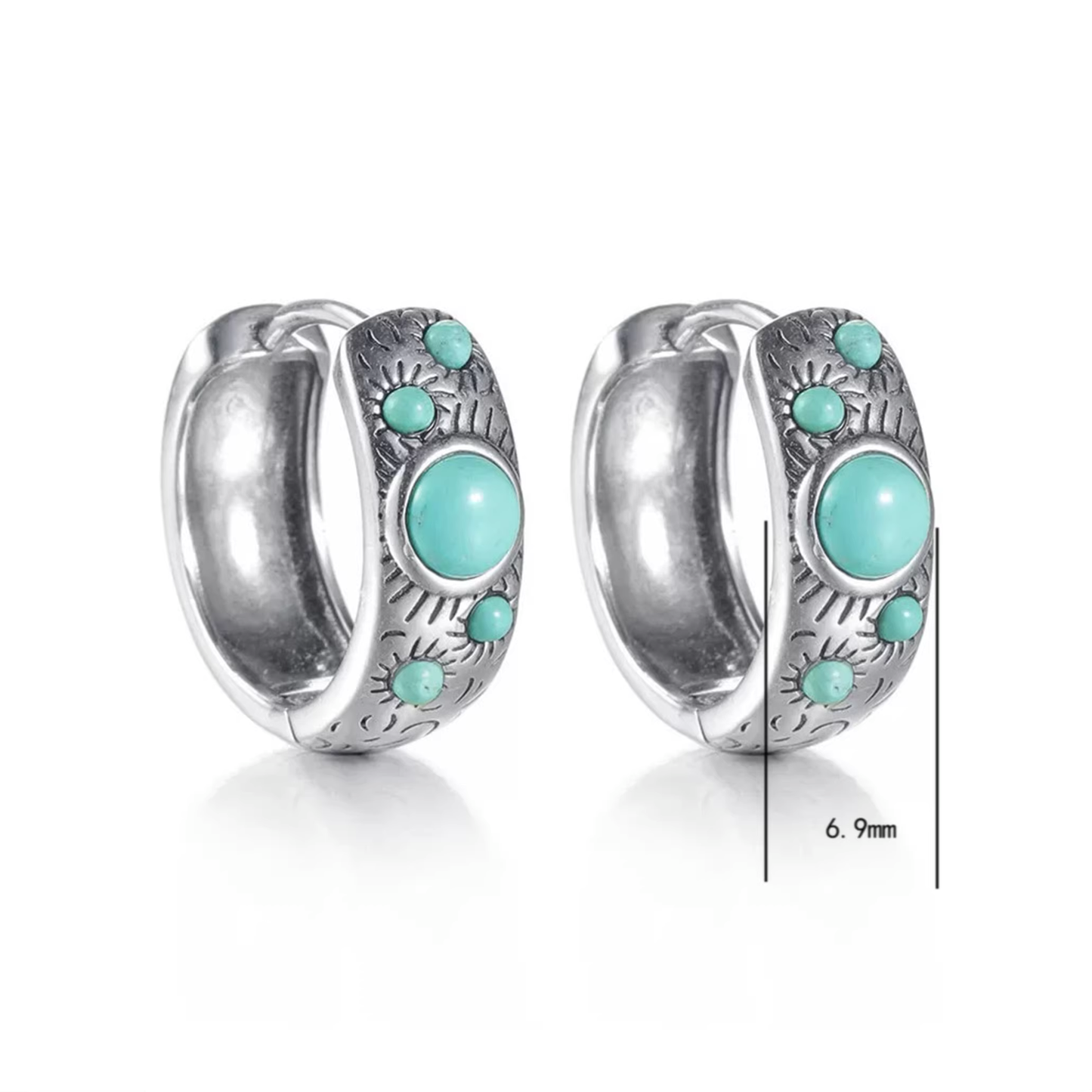 「Sky Seed」Silver Earrings Set with Multiple Turquoise Stones