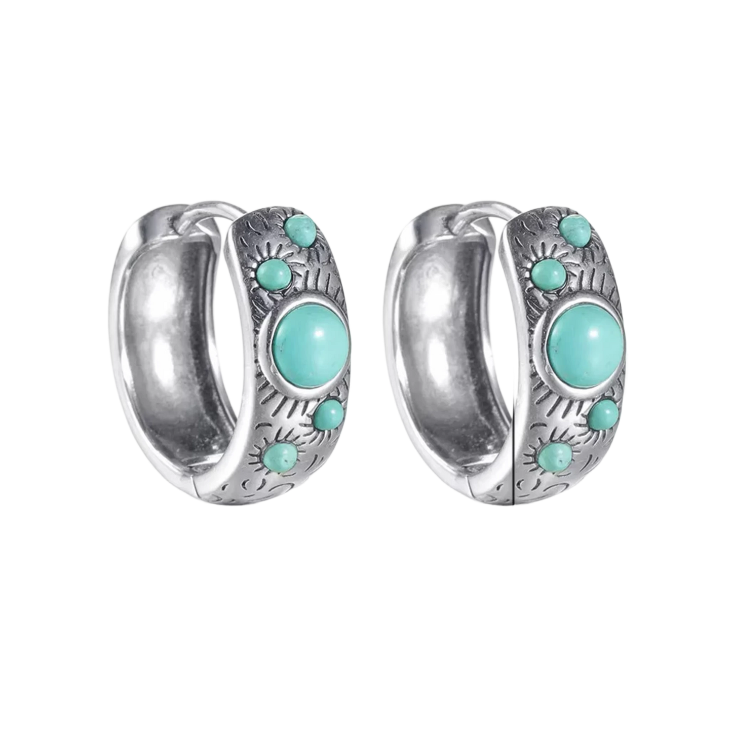 「Sky Seed」Silver Earrings Set with Multiple Turquoise Stones