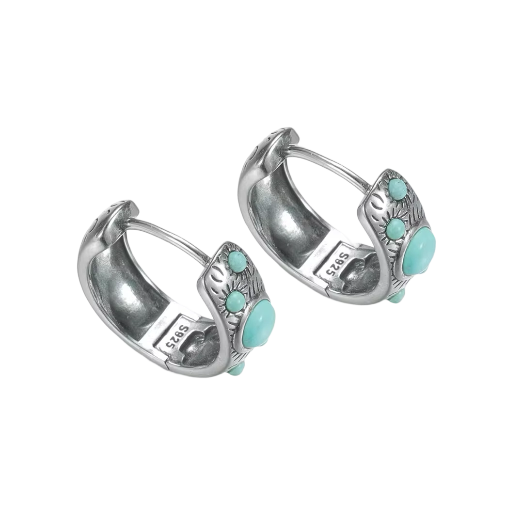 「Sky Seed」Silver Earrings Set with Multiple Turquoise Stones