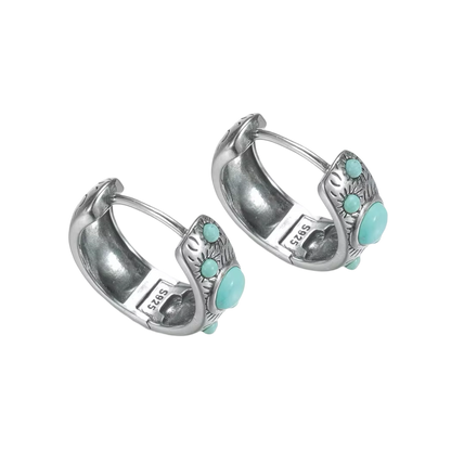 「Sky Seed」Silver Earrings Set with Multiple Turquoise Stones