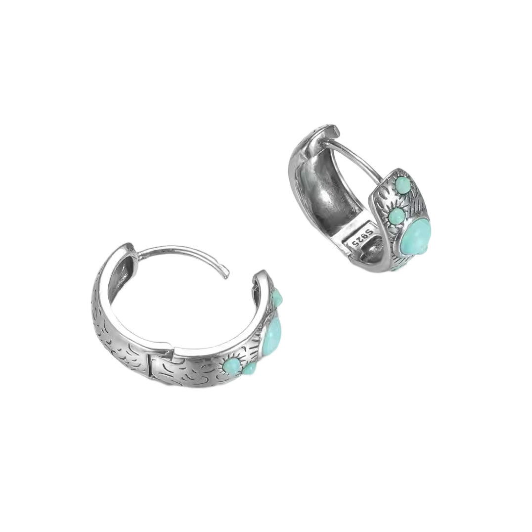 「Sky Seed」Silver Earrings Set with Multiple Turquoise Stones
